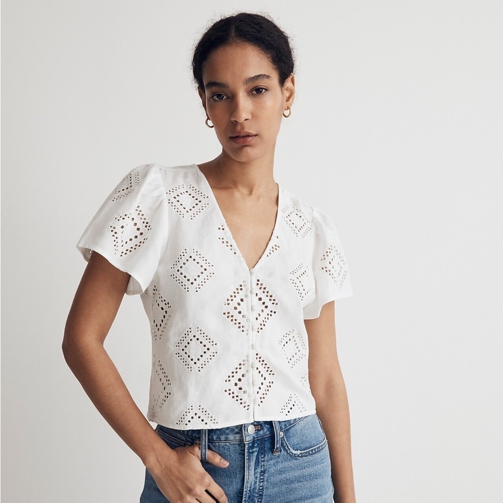 Madewell Eyelet Flutter-Sleeve Top